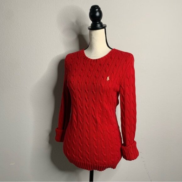 Ralph Lauren Red Iconic Cable Crewneck Sweater - Picture 6 of 14